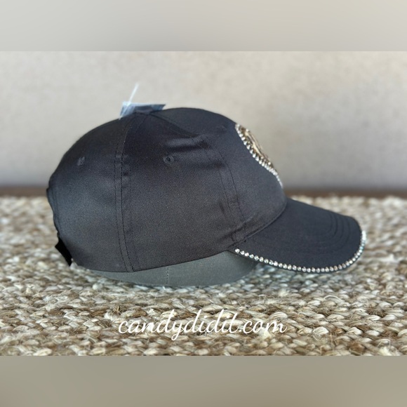 NWT Handmade Black Ball Cap, Animal Print Heart Lined With Crystals - Picture 8 of 10